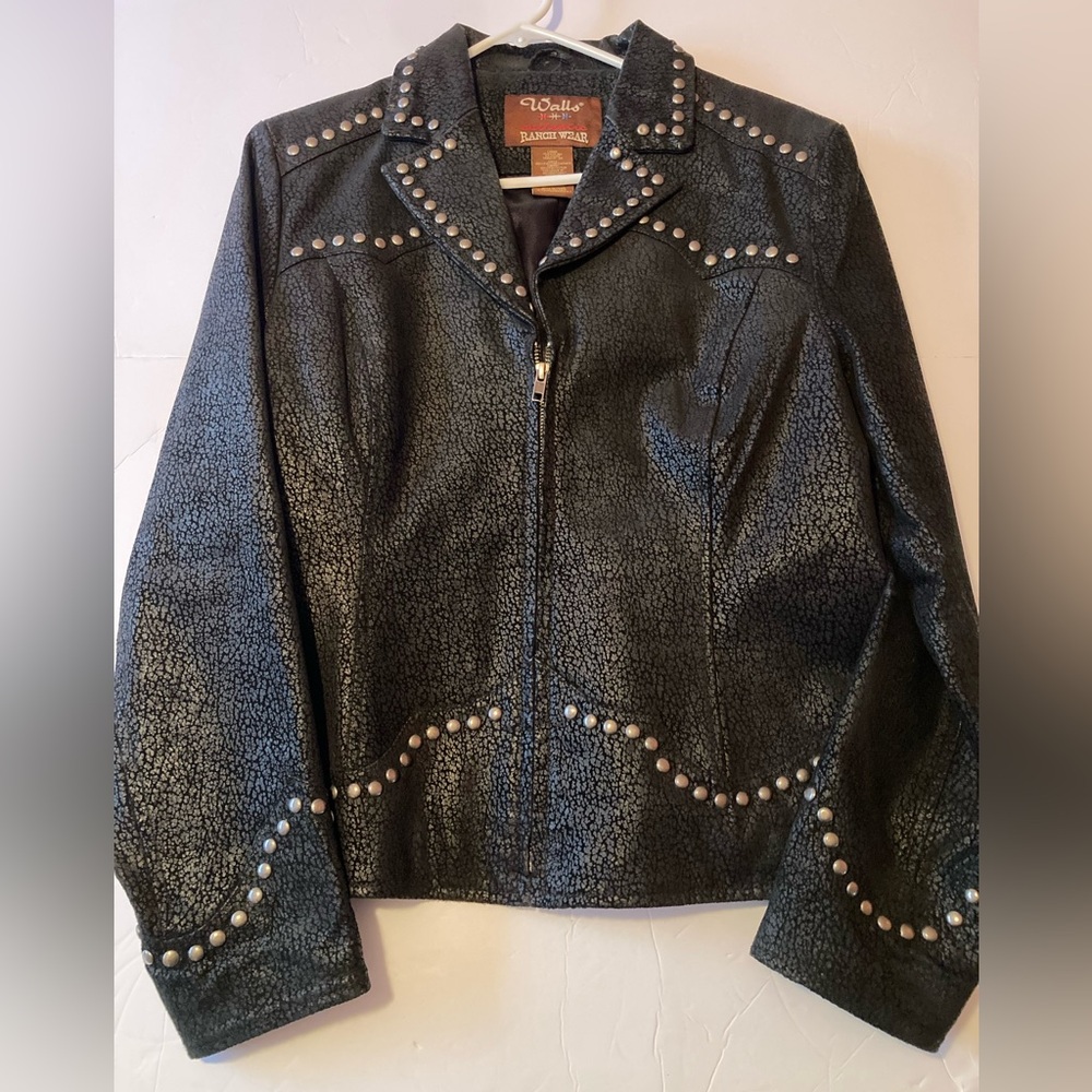 Walls Ranch Vintage womens SZ L Black leather Western style jacket stud accents - Picture 4 of 15